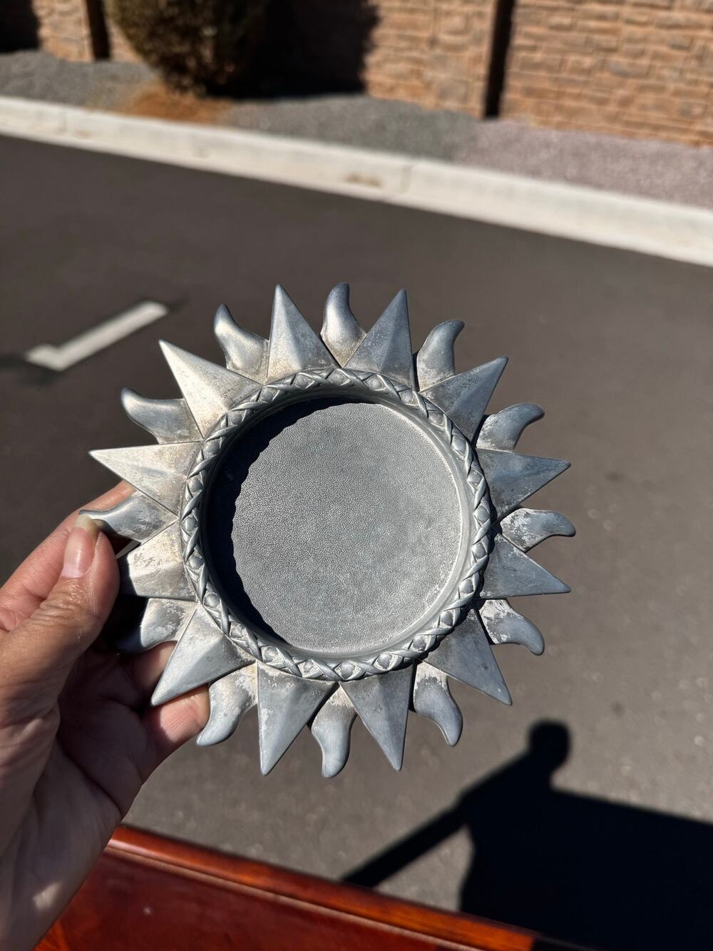 vintage 90s celestial silver sunburst pillar candle holder whimsical bohemian